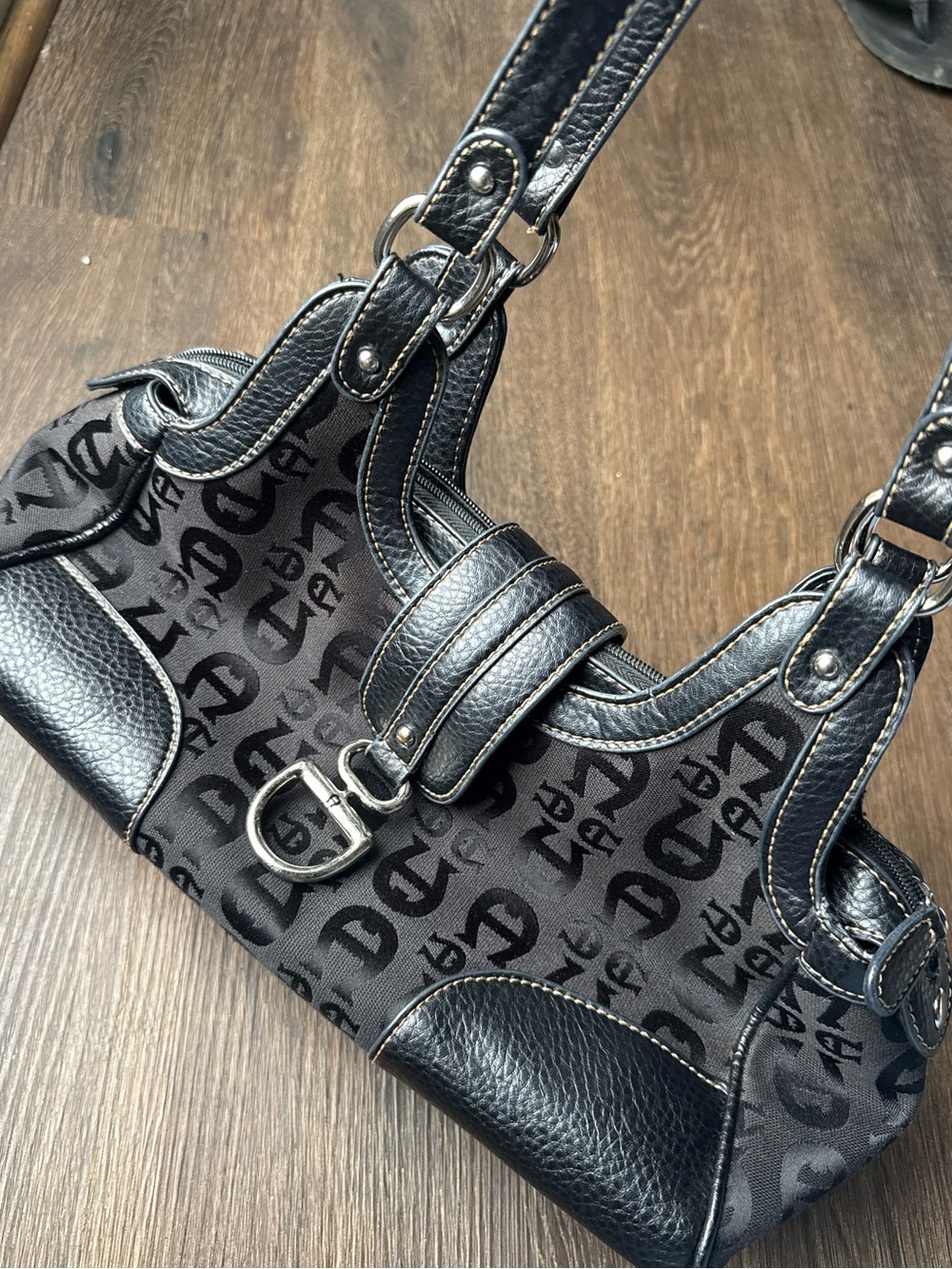 Y2K Etienne Aigner Black Logo-Print Shoulder Bag